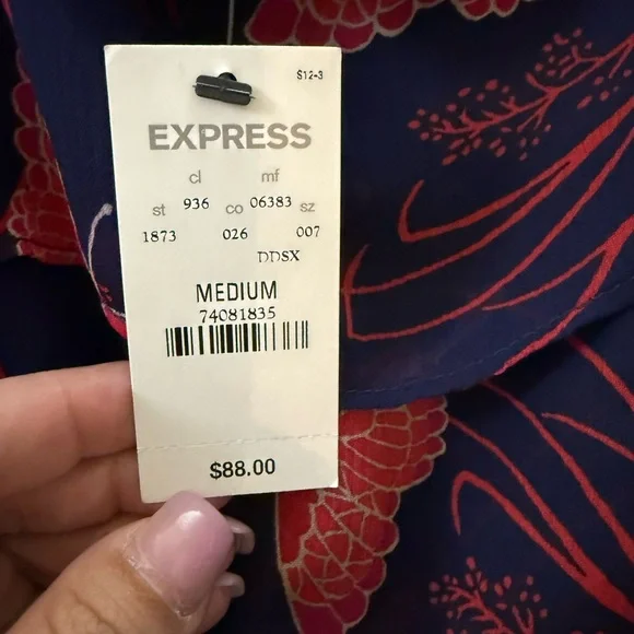 Express Navy and Red Butterfly Patterned Dress - Picture 5 of 5